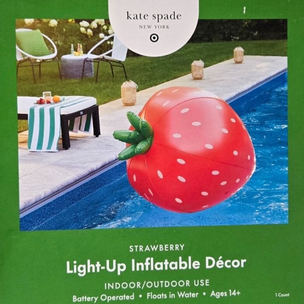 New Kate Spade Inflatable, Light Up Strawberry Decor Indoor or Outdoor, 40"× 50"